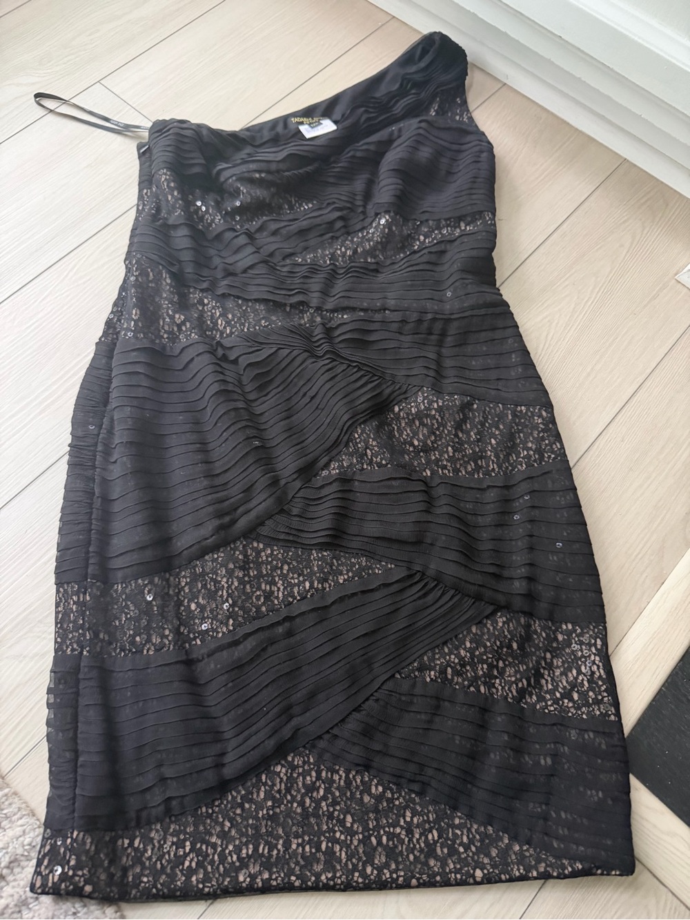 Tadashi Shoji Black One Shoulder Petite Dress